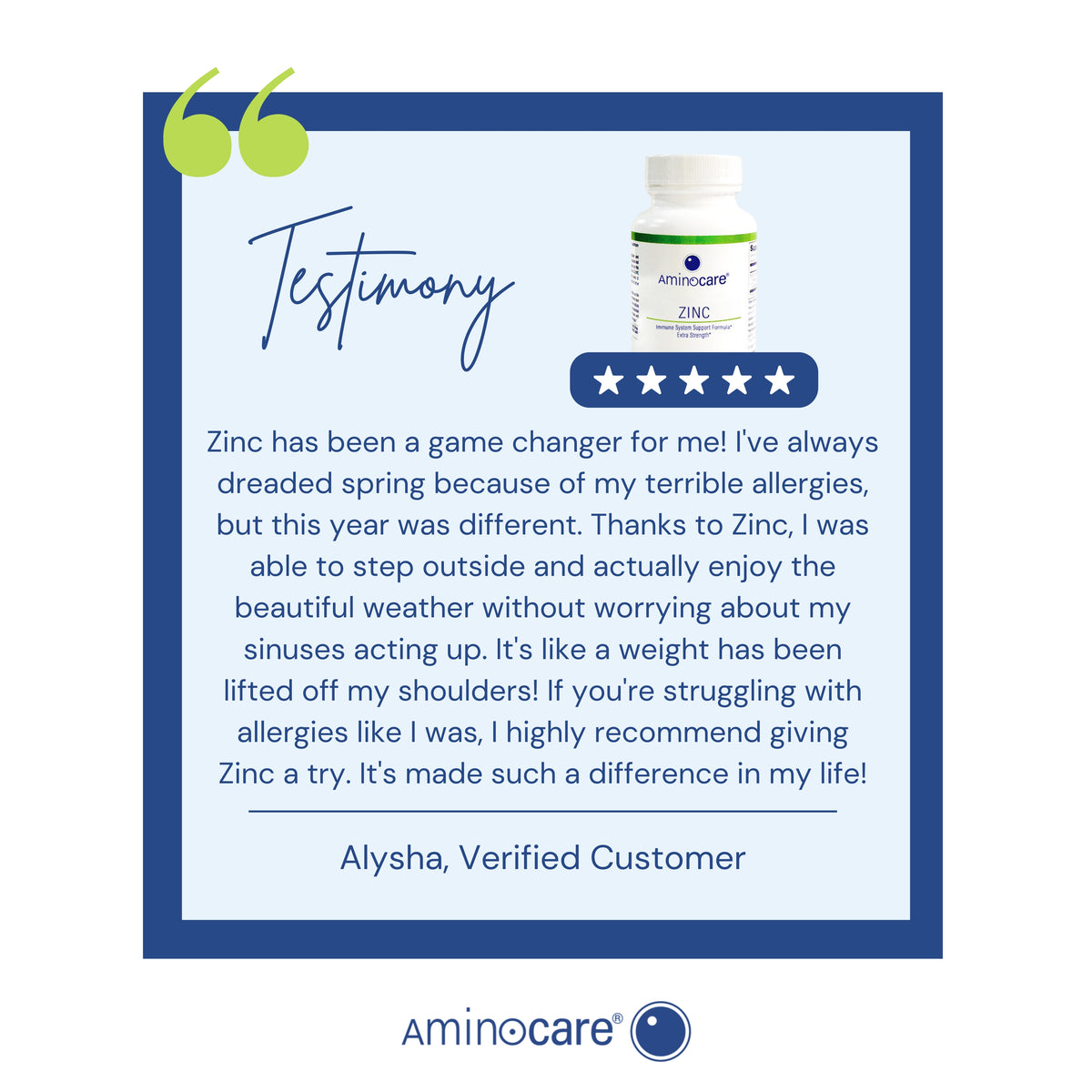 TESTIMONIAL: Zinc