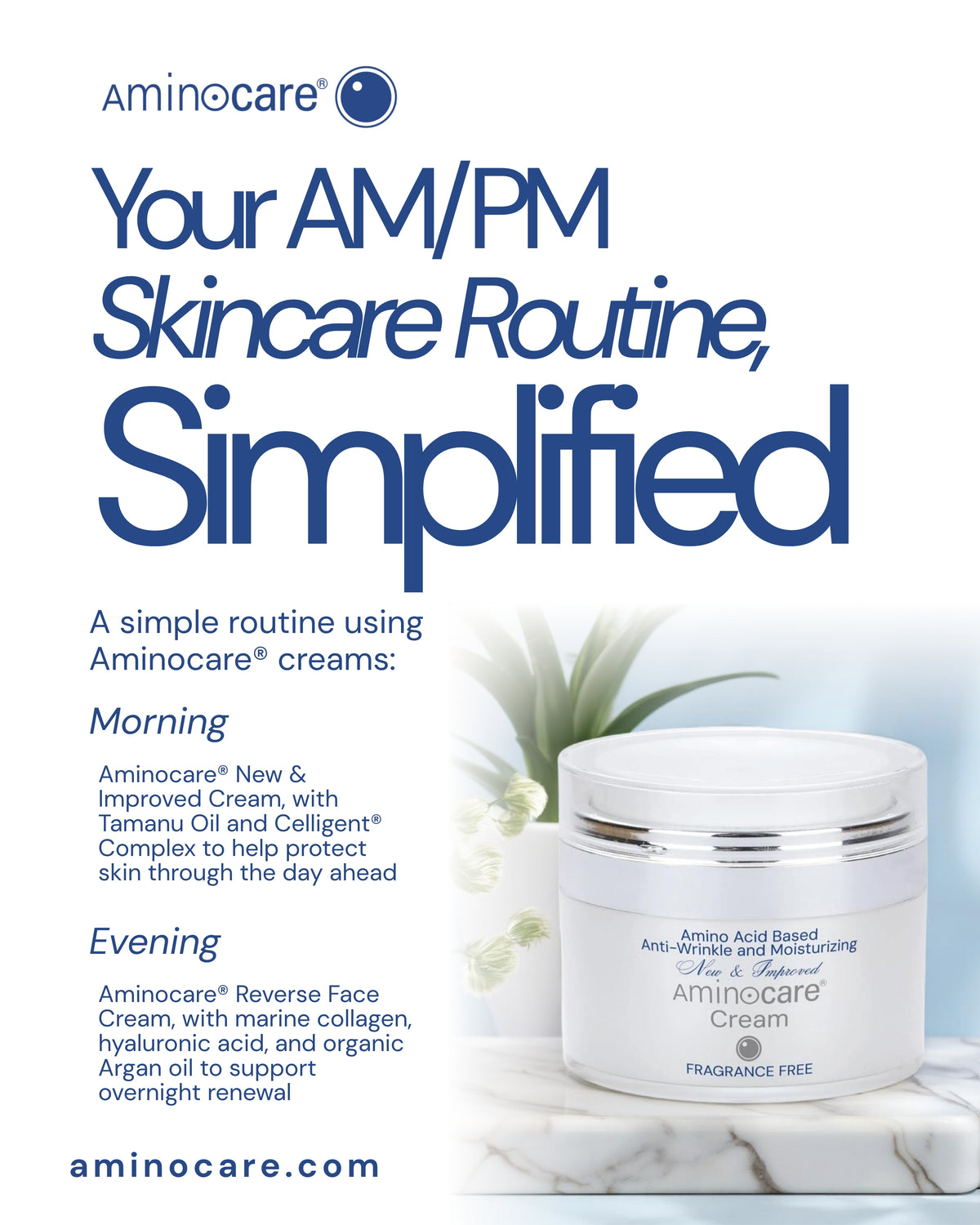 Aminocare New and Improved Cream and Reverse Face Cream for morning and evening use in Houston, Texas
