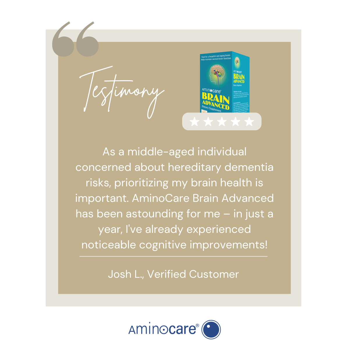 Customer Approved Testimonial for Aminocare Brain Health
