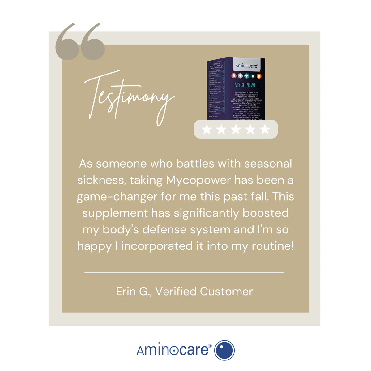Customer Approved Testimonial of Aminocare® Mycopower