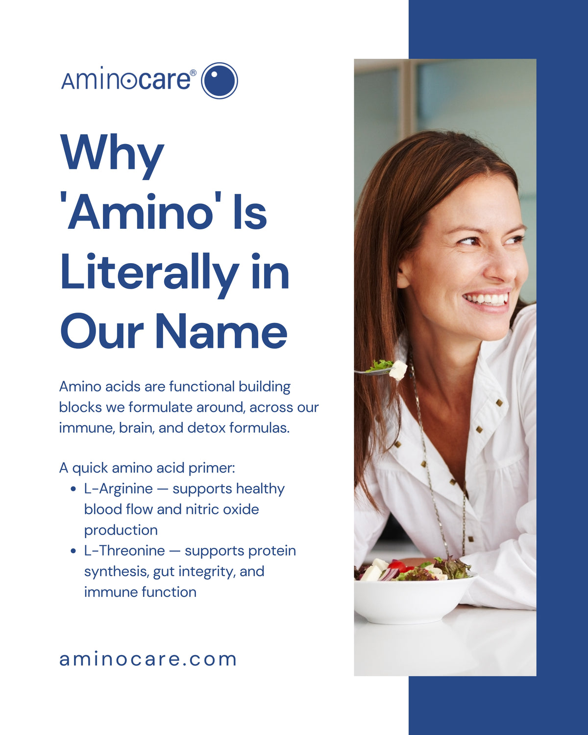 Aminocare amino acid based supplement formulas displayed in Houston, Texas