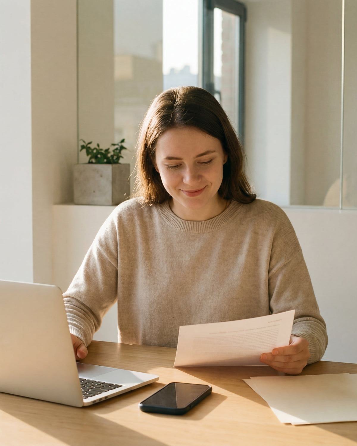 Young woman working on a computer smiling representing Amino Acids and Cellular Health with Aminocare®