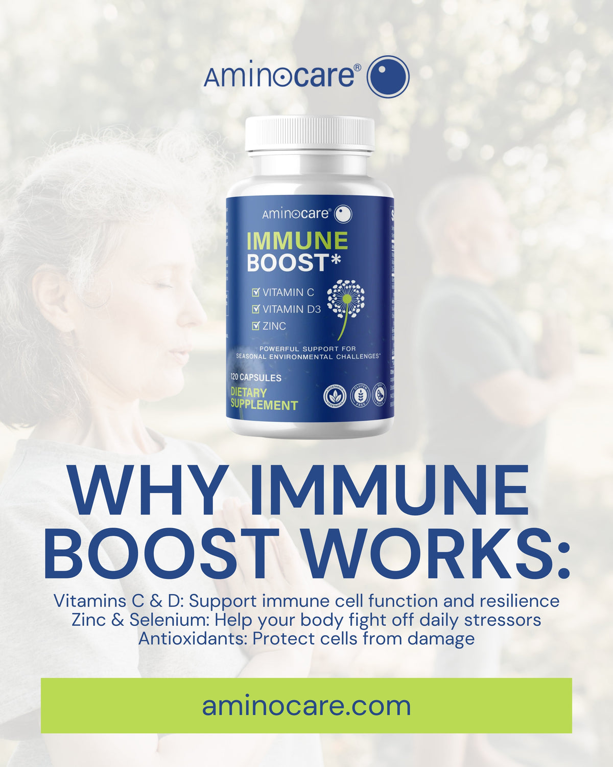 Aminocare® Immune Boost bottle for immune support and daily wellness