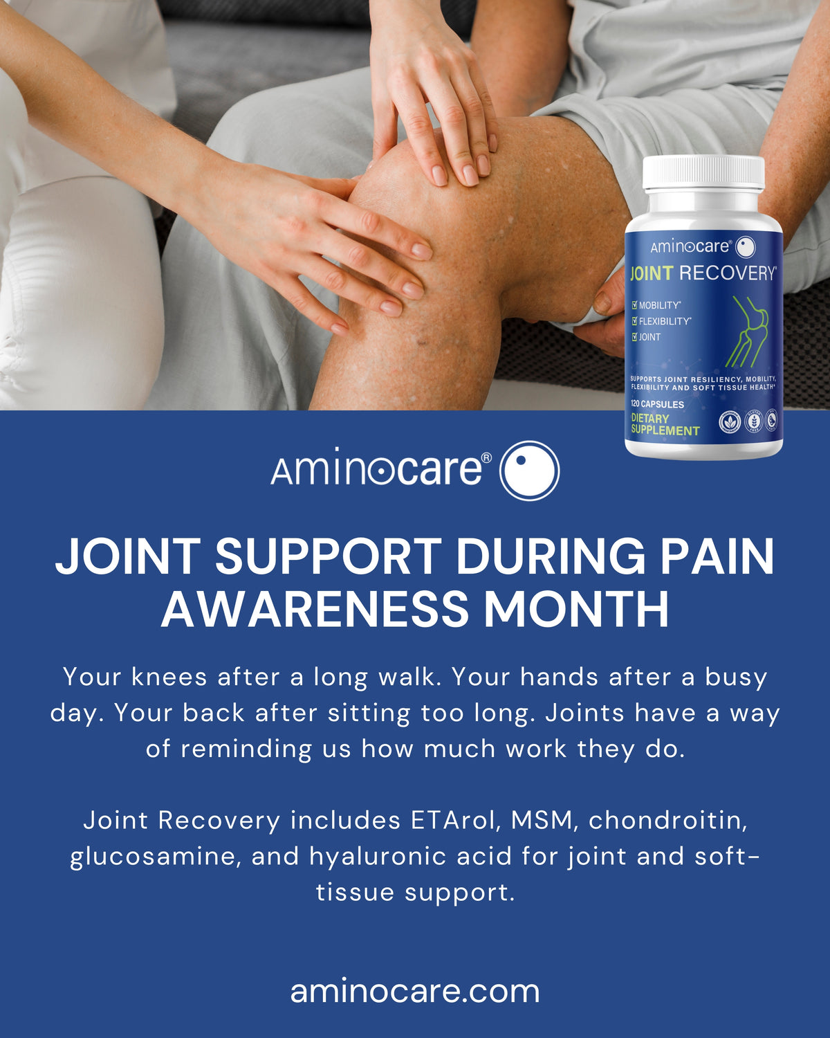 Aminocare Joint Recovery supplement bottle in Houston, Texas